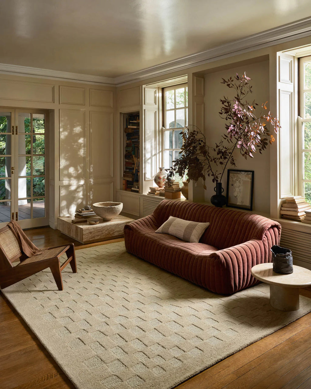 Beige Minimal Pebble Wool Rug