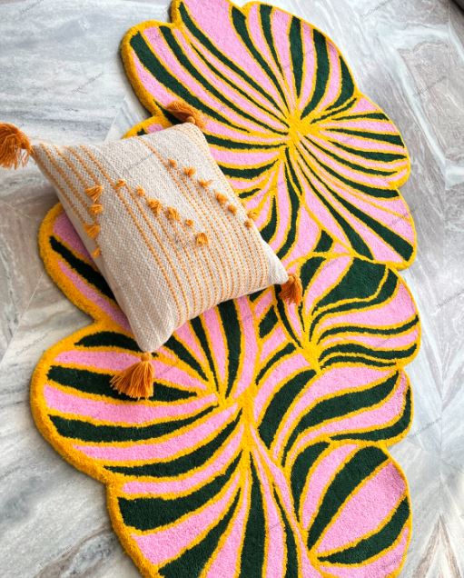 Pink Aurora Bloom Spiral Irregular Rug