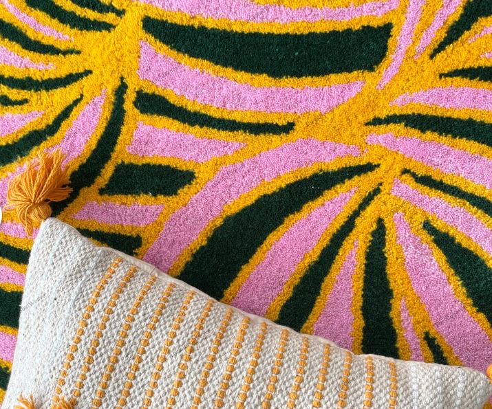 Pink Aurora Bloom Spiral Irregular Rug