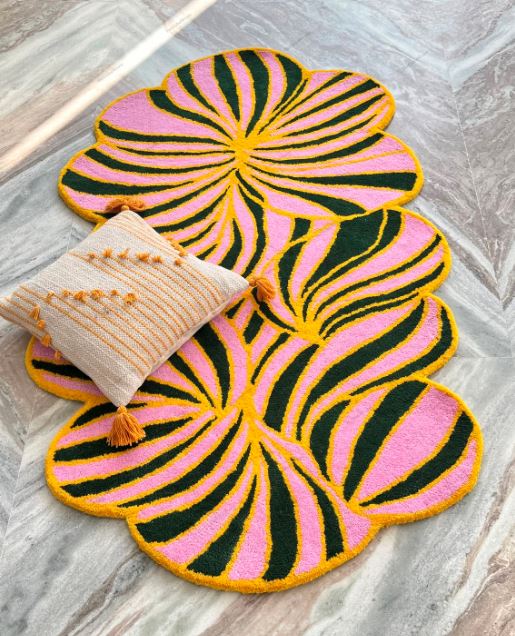 Pink Aurora Bloom Spiral Irregular Rug
