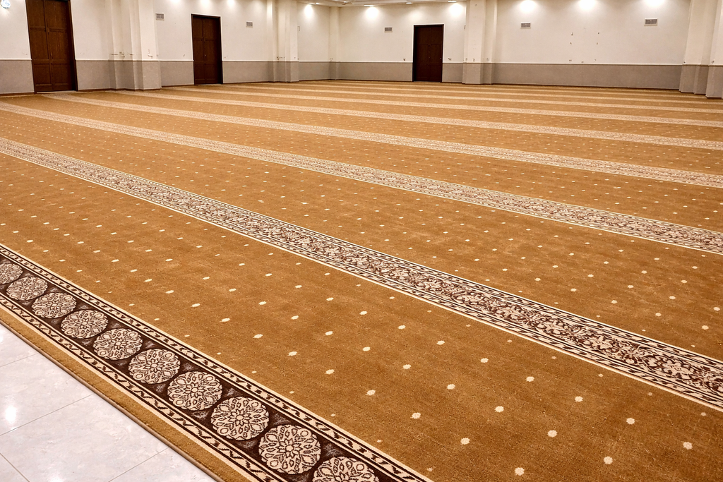 Elegant Camel Brown Prayer Hall Carpet Half Inch Pile
