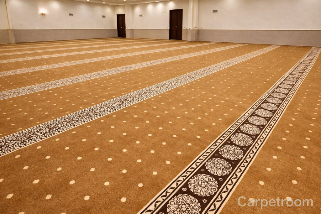 Elegant Camel Brown Prayer Hall Carpet Half Inch Pile