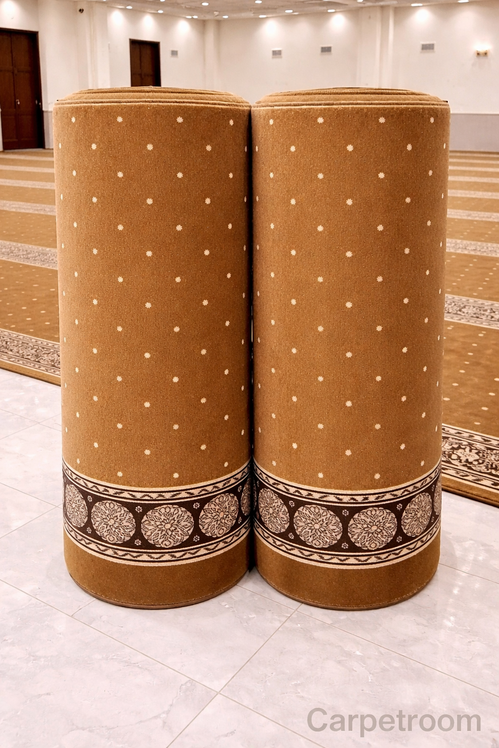 Elegant Camel Brown Prayer Hall Carpet Half Inch Pile