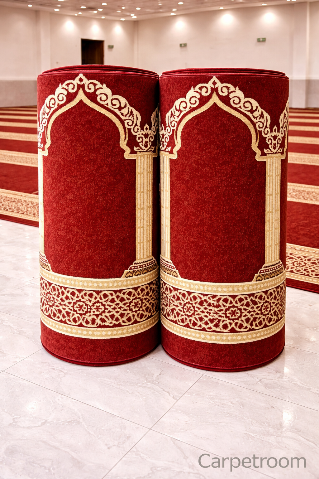 Classic Maroon Heritage Arch Mosque Carpet Half Inch Pile