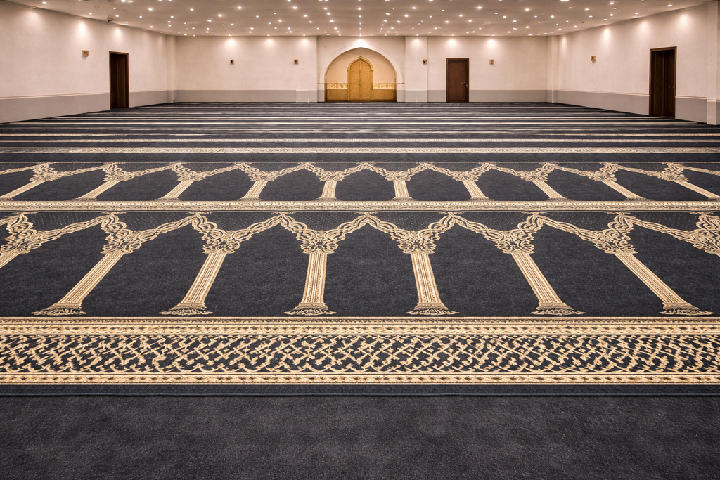 Deep Blue Islamic Arch Carpet 0.5 Inche Pile