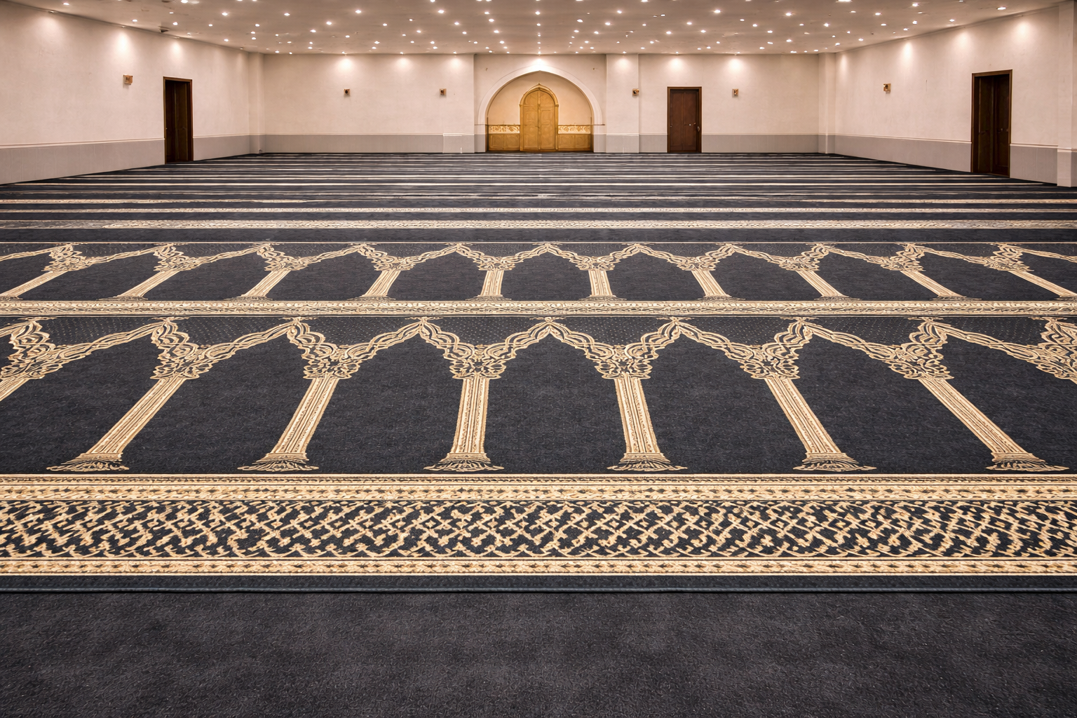 Deep Blue Islamic Arch Carpet 0.5 Inche Pile