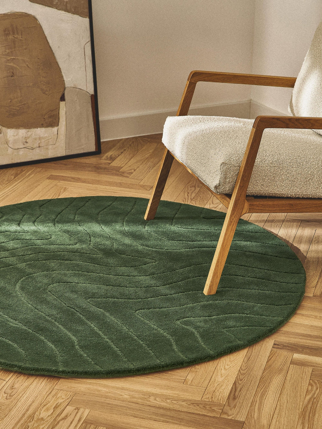 Forest Green Contemporary Round Carpet