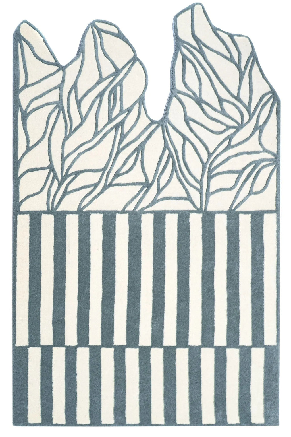 Grey Abstract Leaf Stripe Irregular Rug