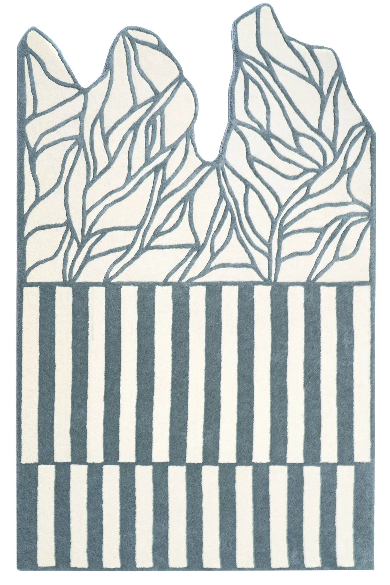 Grey Abstract Leaf Stripe Irregular Rug