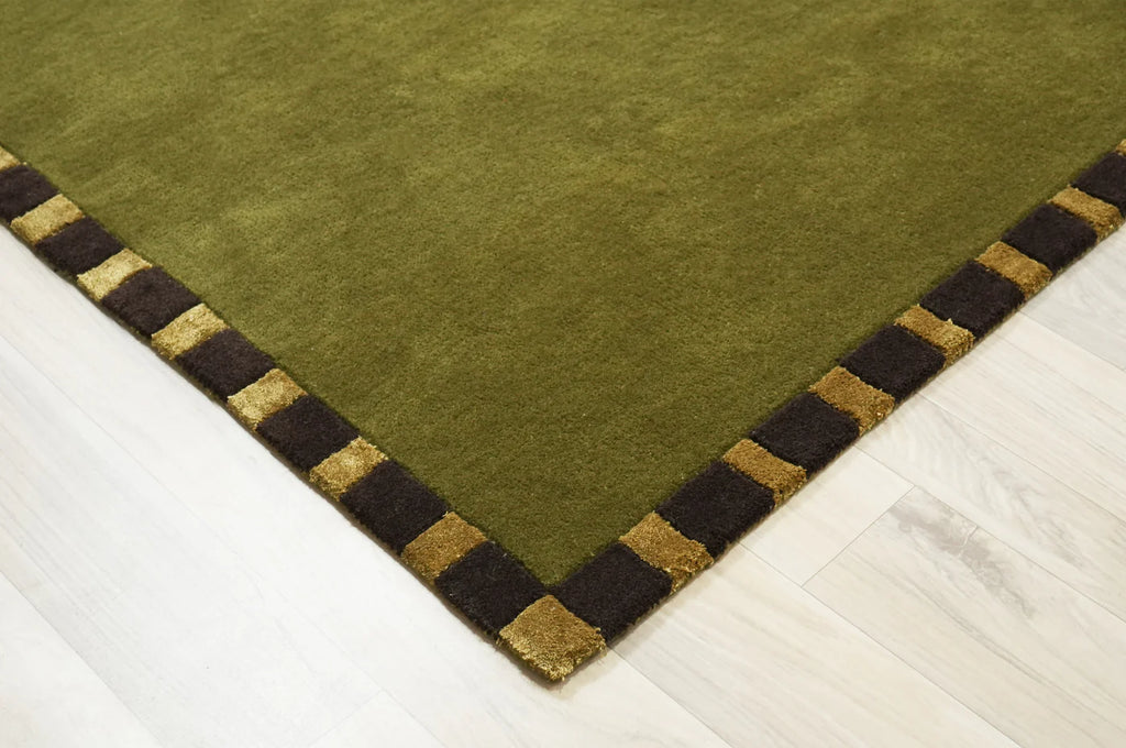 Olive Velvet Border Hand Tufted Rug
