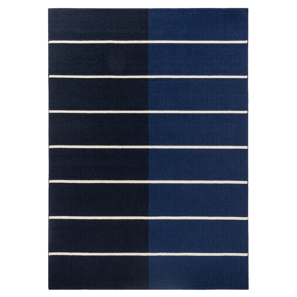 Elegant Deep Blue Linear Wool Rug