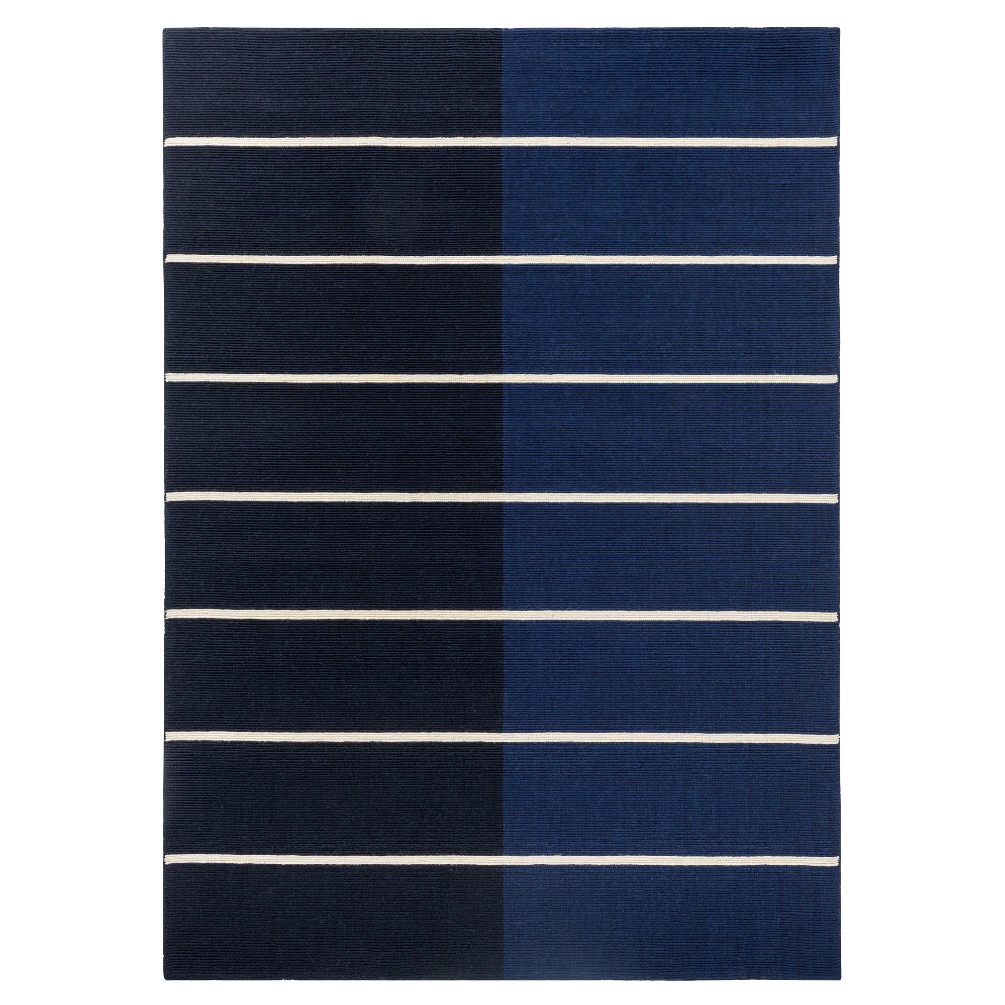 Elegant Deep Blue Linear Wool Rug