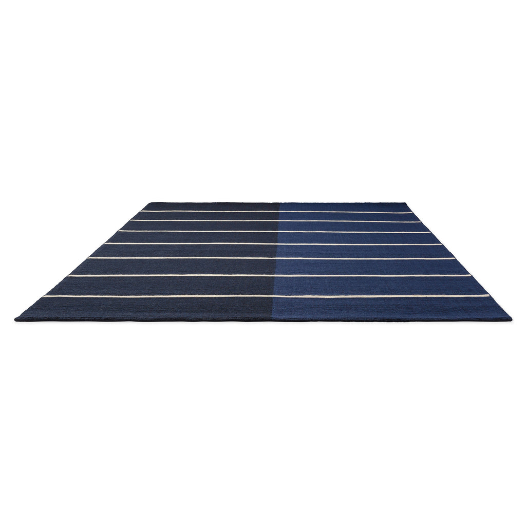 Elegant Deep Blue Linear Wool Rug