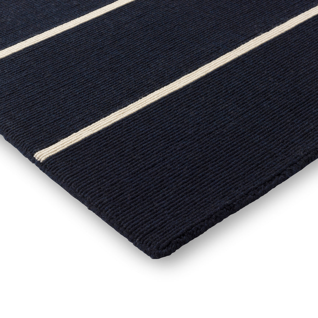 Elegant Deep Blue Linear Wool Rug