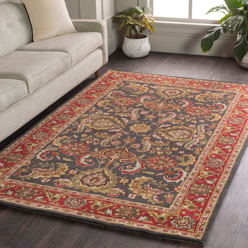 Traditional Floral Grey Wool Rug