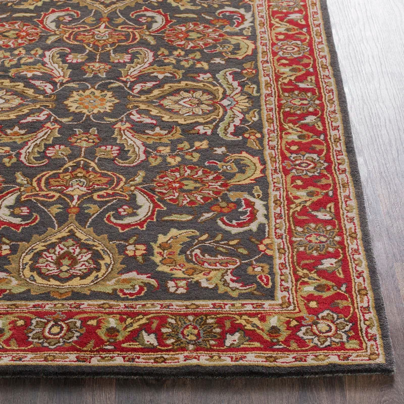 Traditional Floral Grey Wool Rug