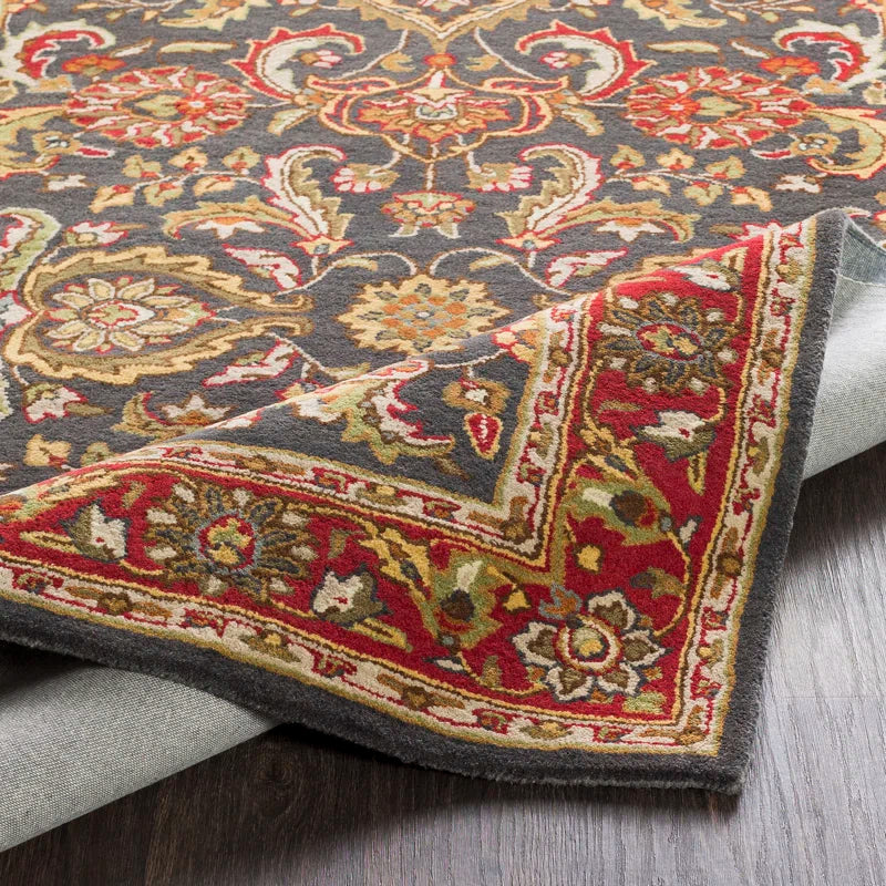 Traditional Floral Grey Wool Rug