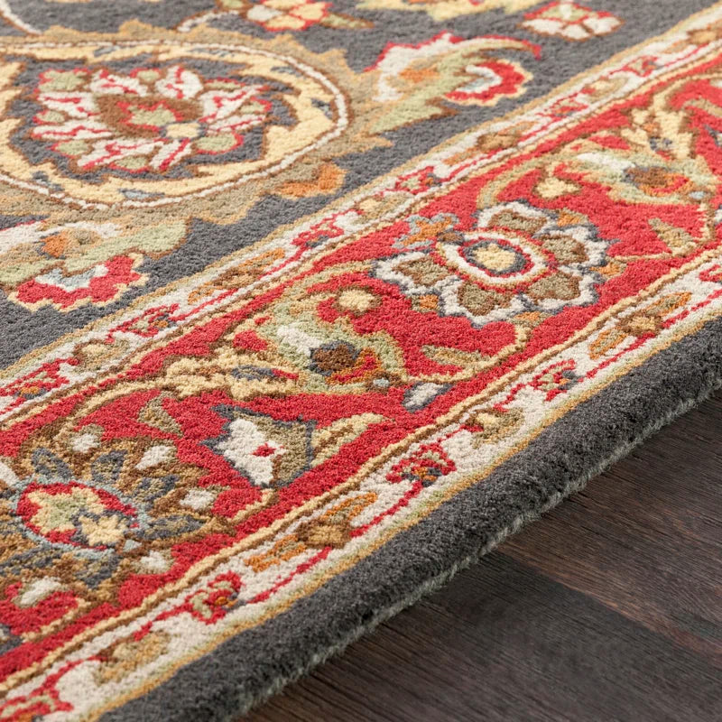 Traditional Floral Grey Wool Rug
