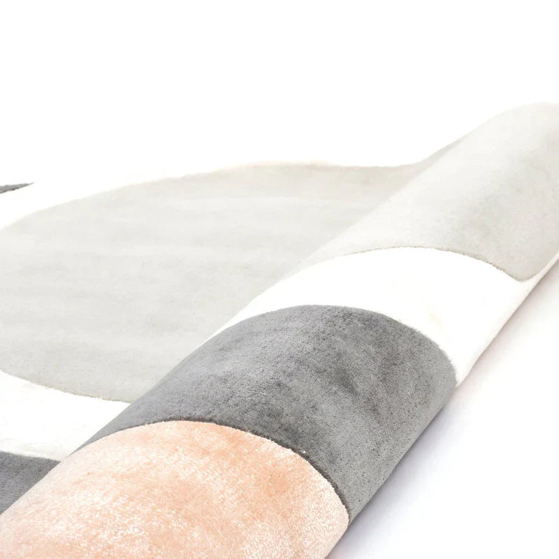 Grey & Beige Oval Layered Hand Tufted Wool Carpet