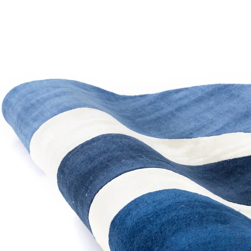 Blue Ivory Oval Layered Hand Tufted Wool Carpet