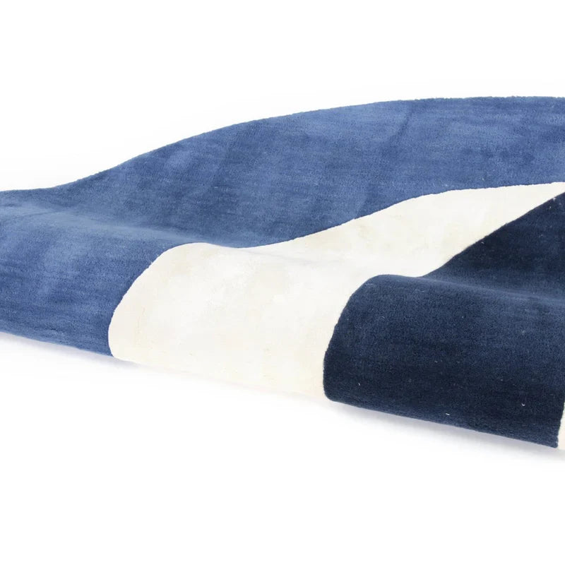 Blue Ivory Oval Layered Hand Tufted Wool Carpet