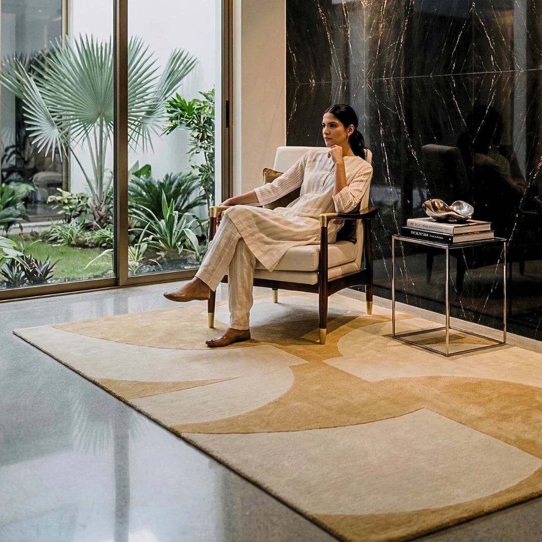 Ivory Dune Abstract Handcrafted Rug