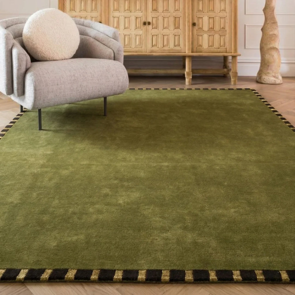 Olive Velvet Border Hand Tufted Rug