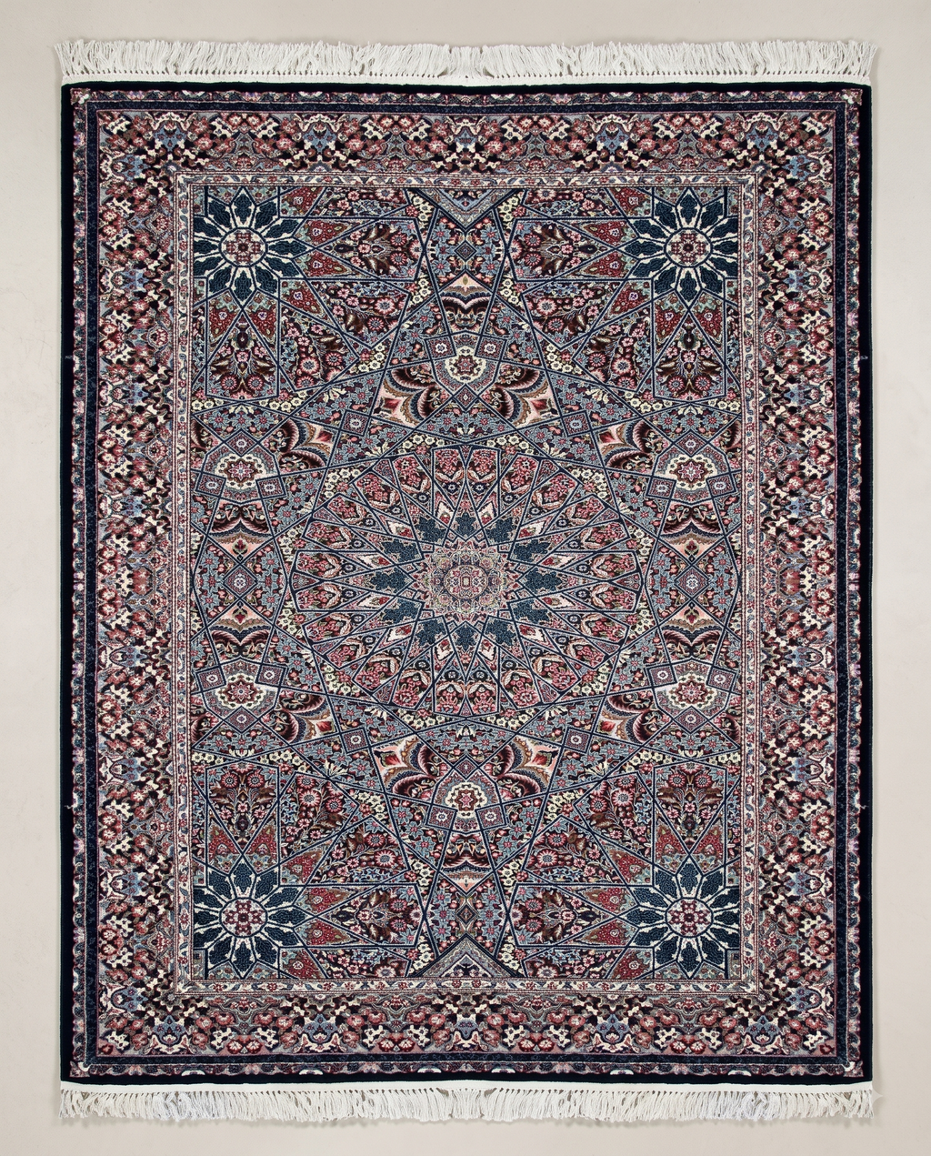 Classic Blue Irani Carpet with Central Floral Medallion Layout