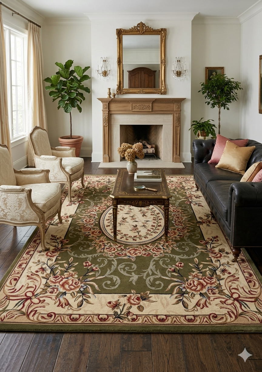 Olive Green Hand Tufted Wool Rug