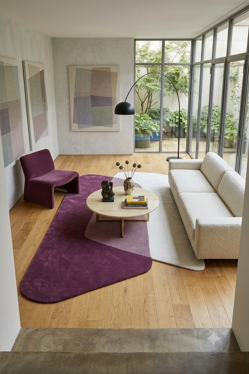 Plum & Ivory Hand-Tufted Wool Art Rug