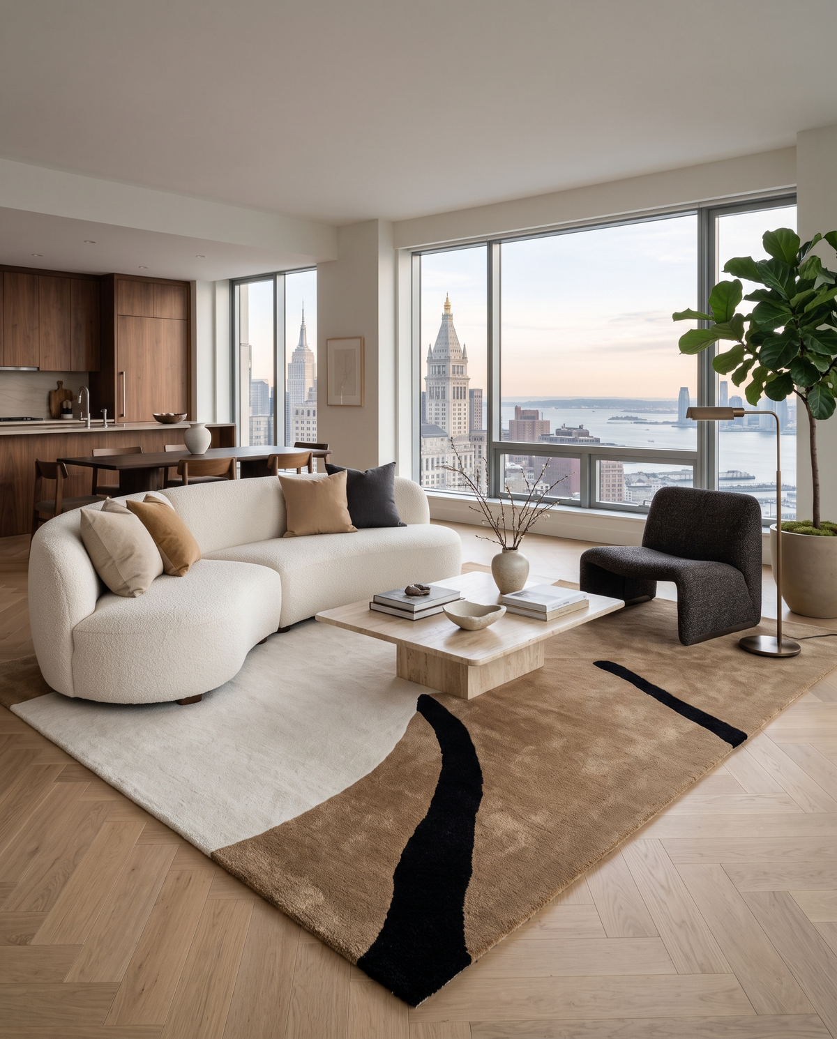 Dune Minimalist Sand Taupe & Ivory Biophilic Living Room Rug