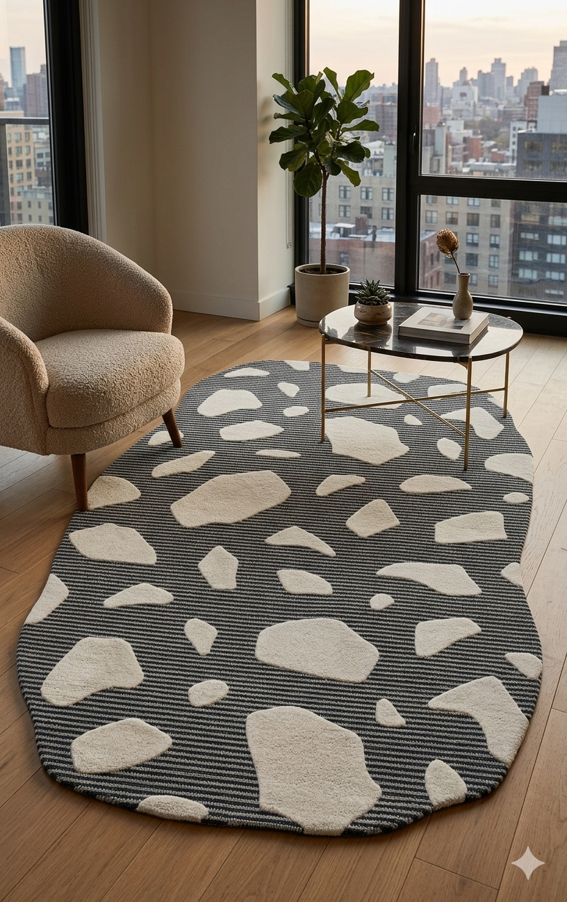 Modern Grey Terrazzo Irregular Rug
