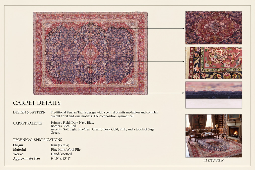 Hand-Knotted Regal Sapphire Field Royal Medallion Luxury Wool Rug
