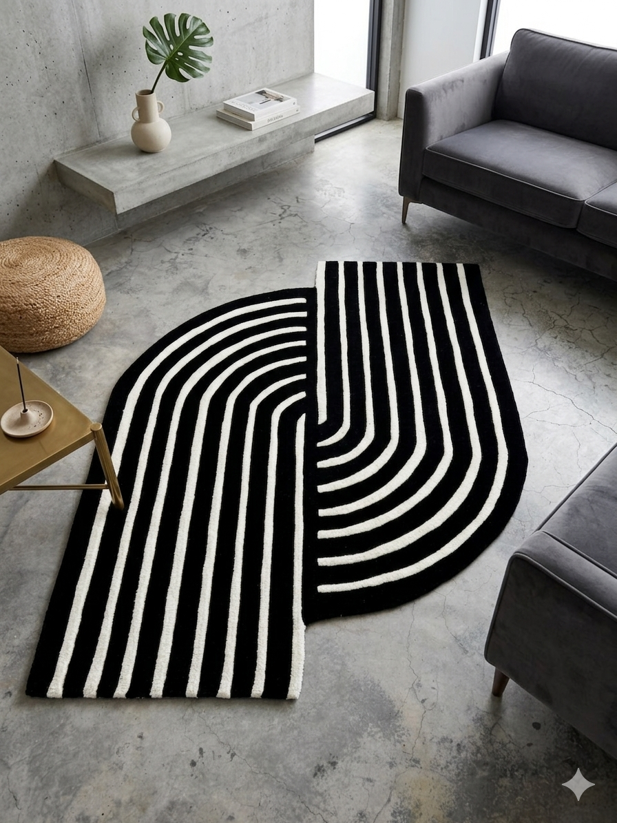 Antique Monochrome Geometric Pattern Rug