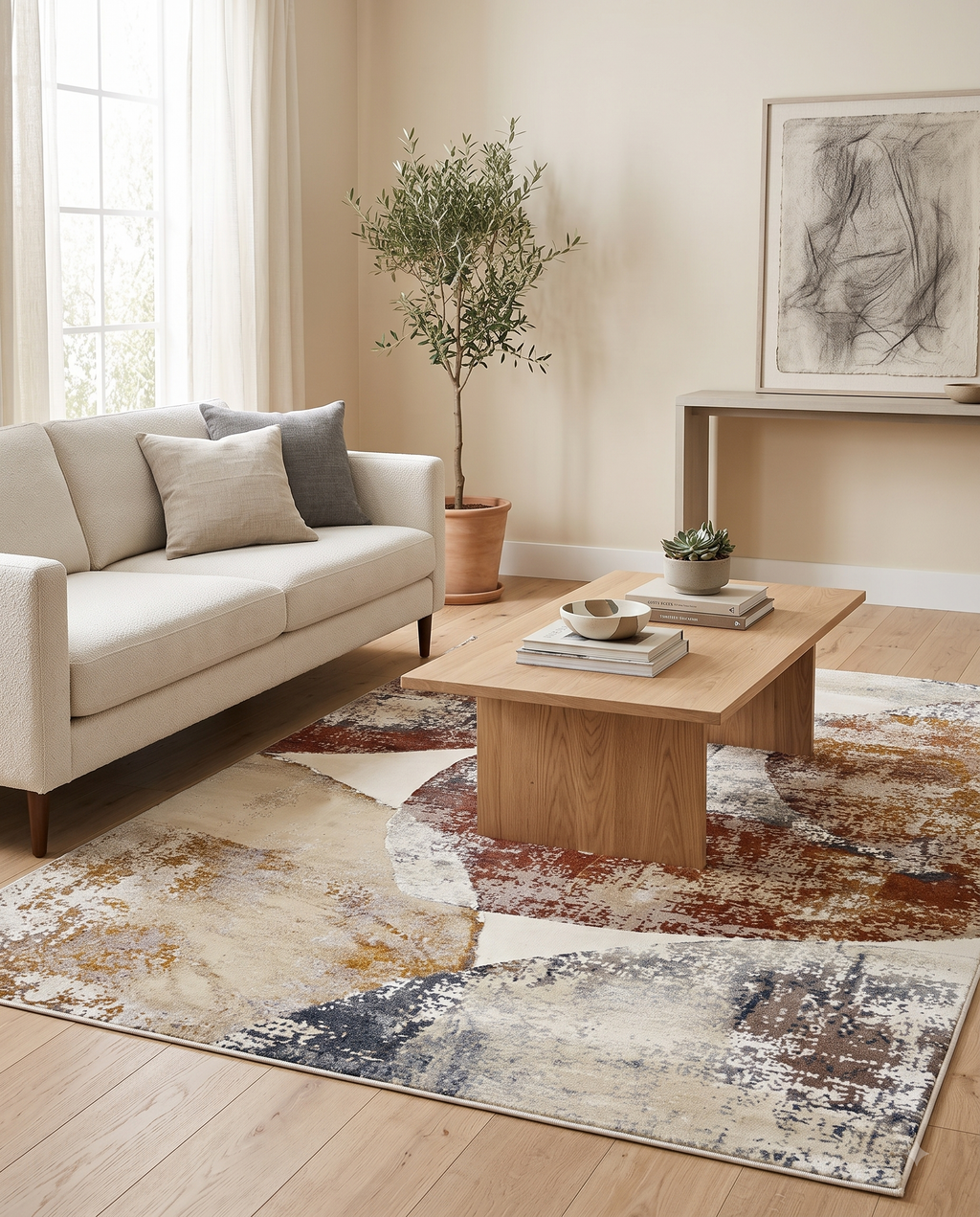 Abstract Contemporary Geometric Distressed Area Rug