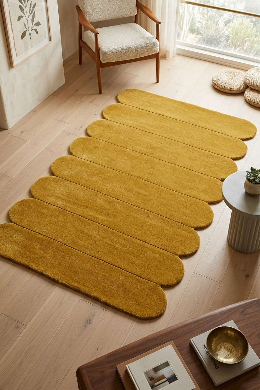 Mustard Gold Sculpted Pill-Strip Area Rug