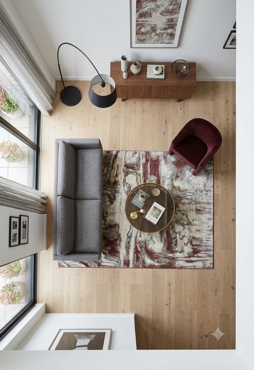 Abstract Rose Gold and Grey Area Rug