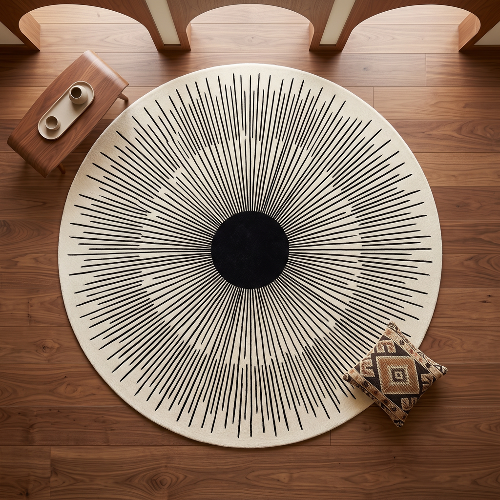 Modern Sunburst Round Wool Rug