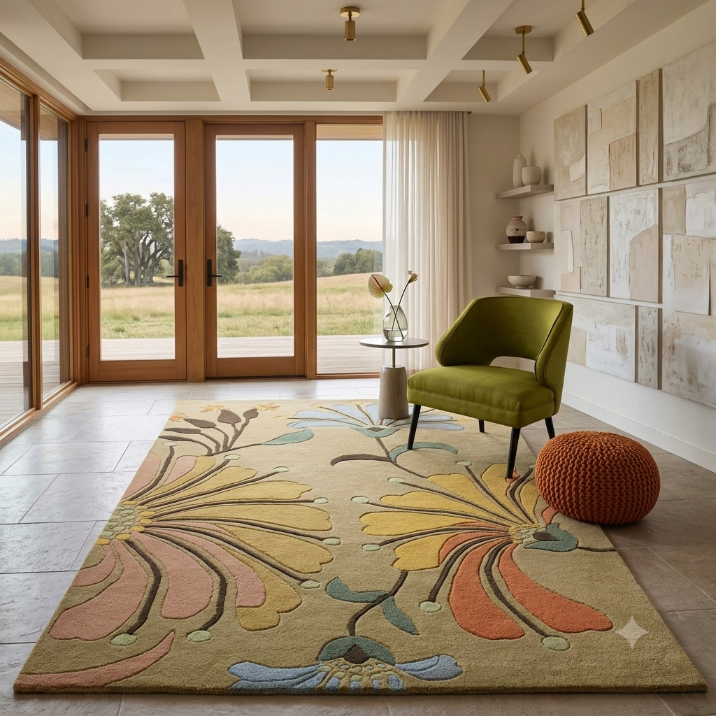 Modern Floral Wool Tufted Carpet