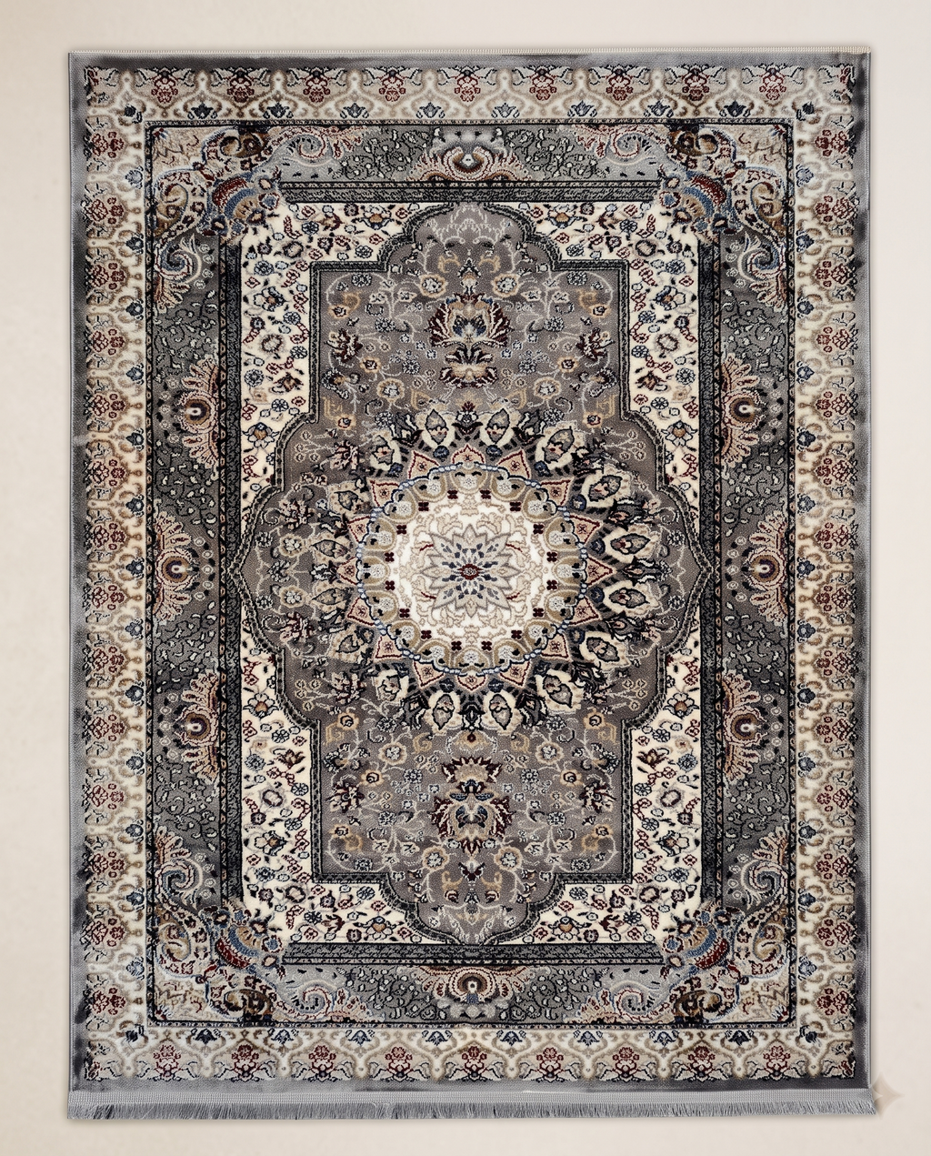 Modern Irani Silk Carpet with Elegant Neutral Medallion Design
