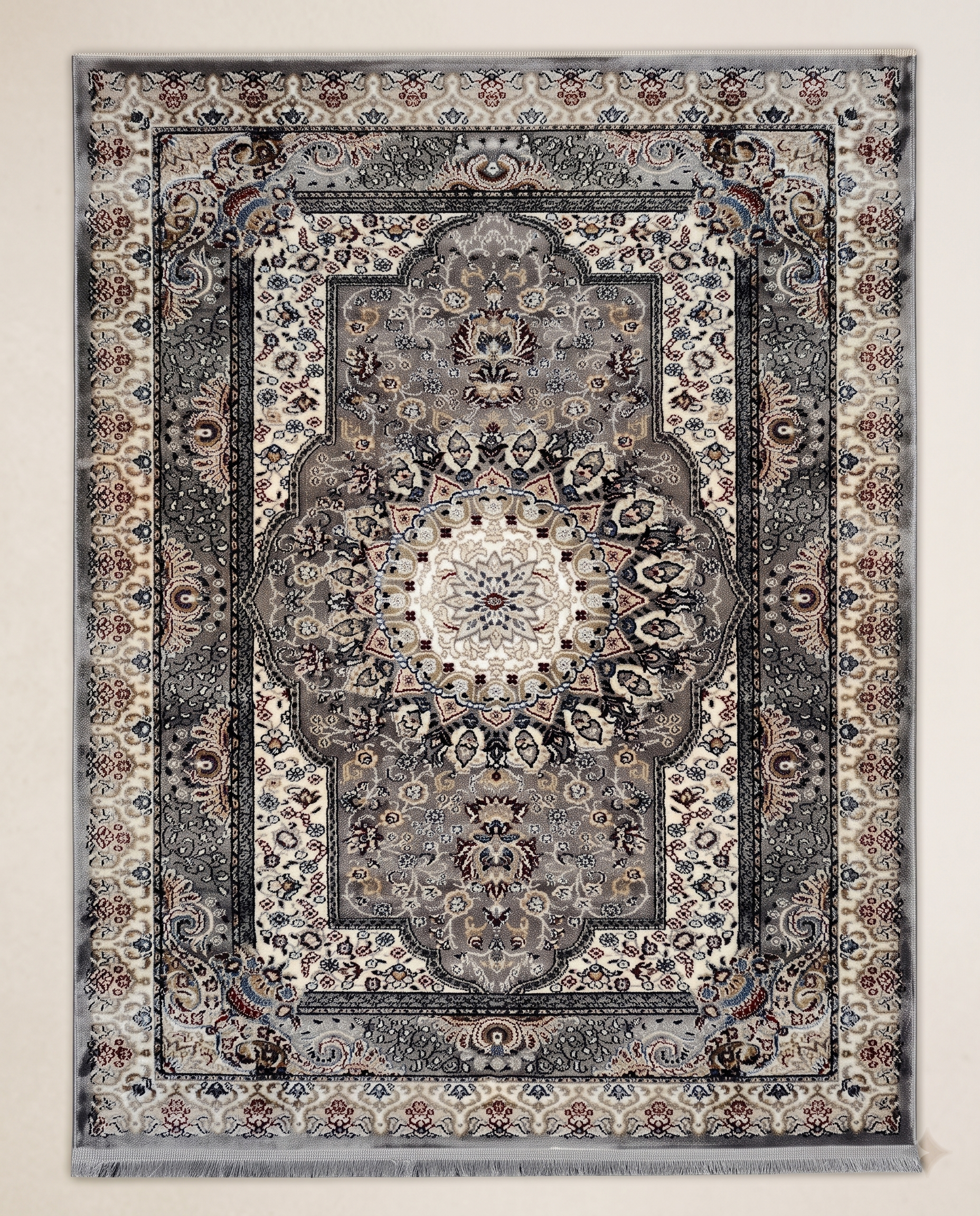 Modern Irani Silk Carpet with Elegant Neutral Medallion Design