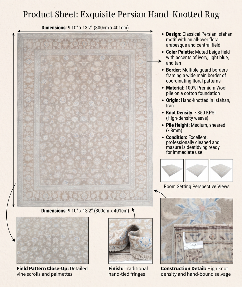 Hand-Knotted Botanical Filigree Wool Rug