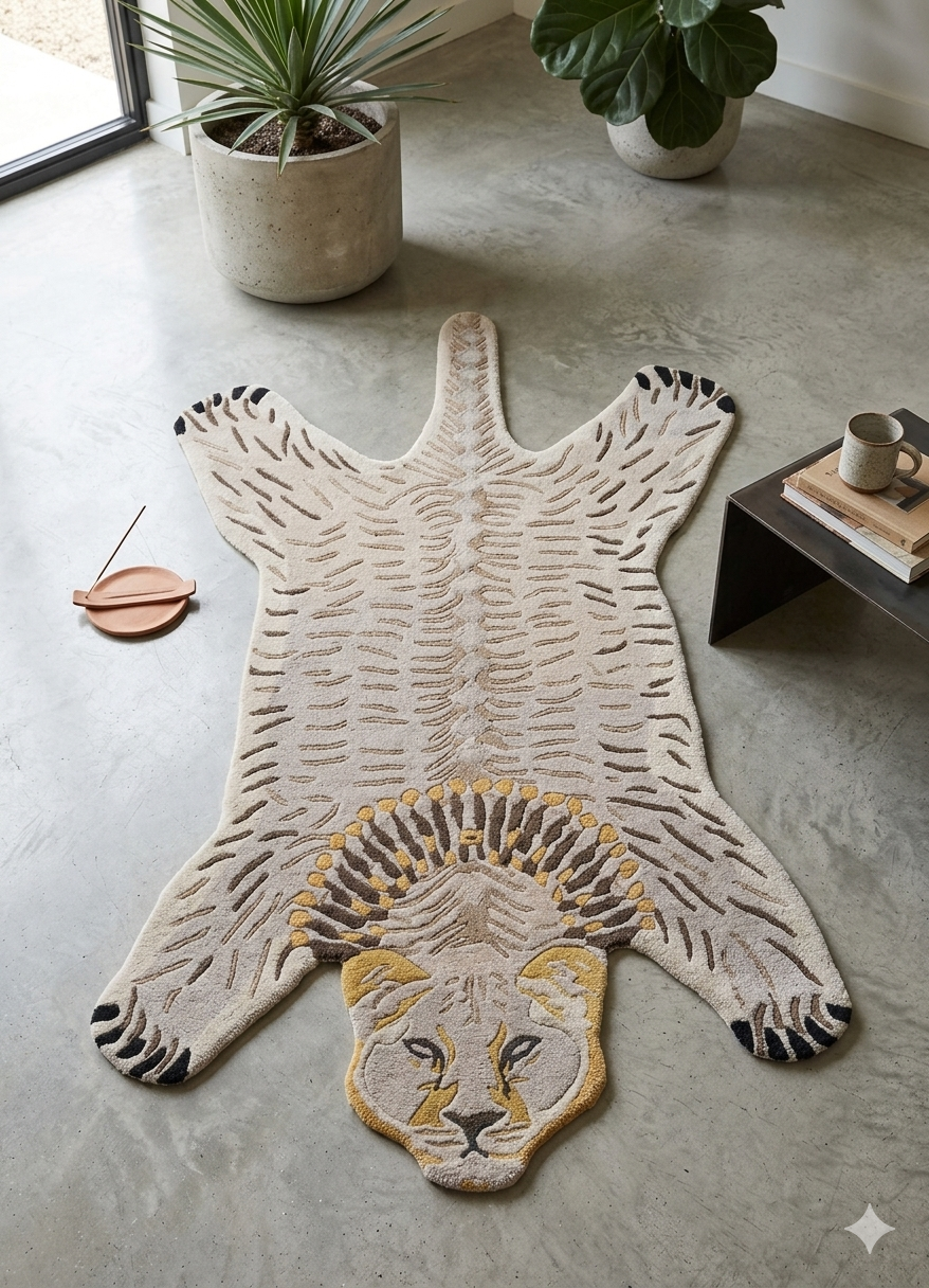 Beige Abstract Animal Irregular Rug