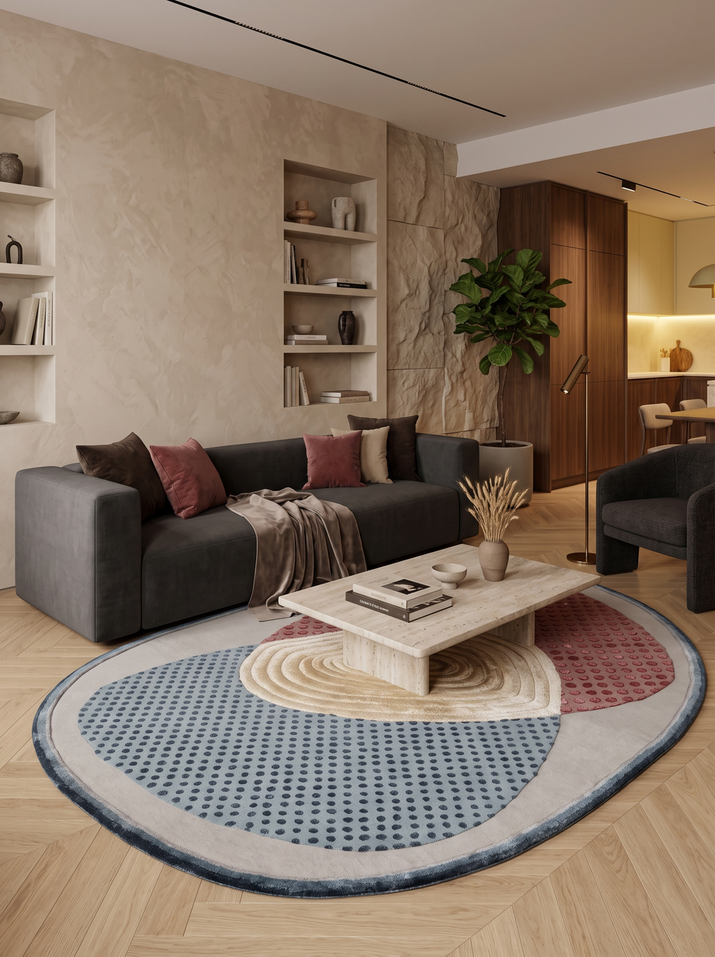 Komorebi Dotted Contour Organic Asymmetrical Wool & Viscose Rug