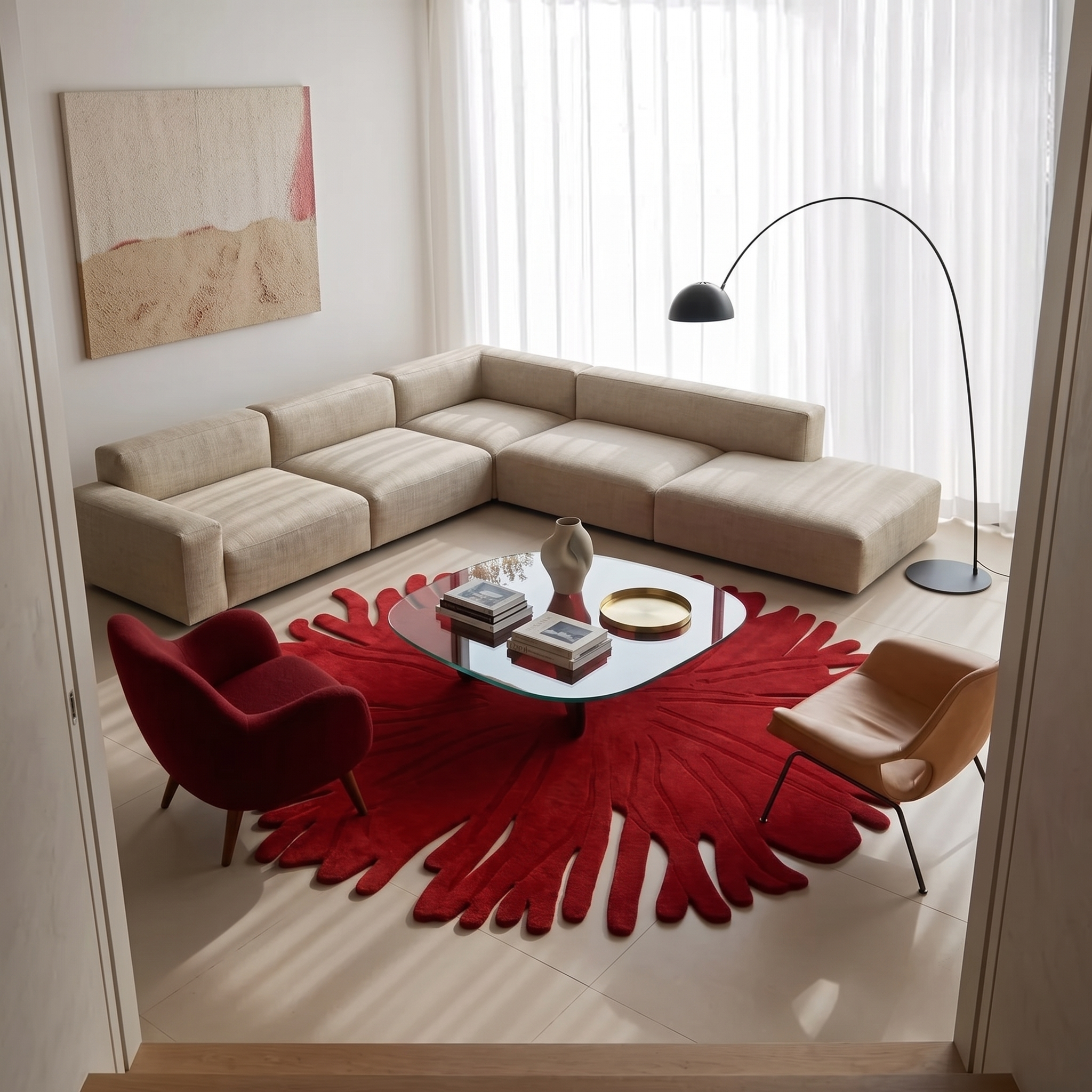 Red Coral Shape Hand Tufted Rug