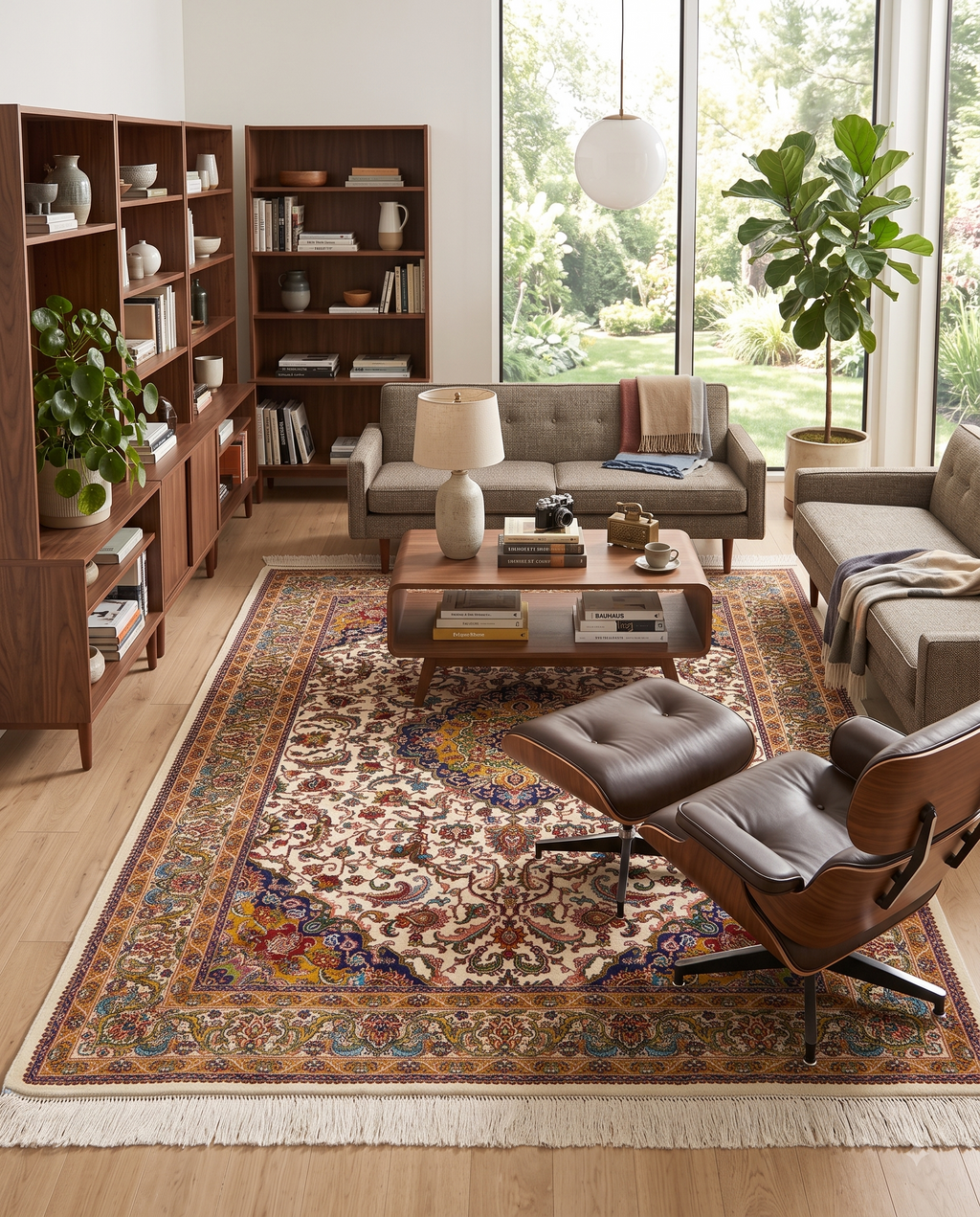 Traditional Irani Ivory Medallion Floral Carpet