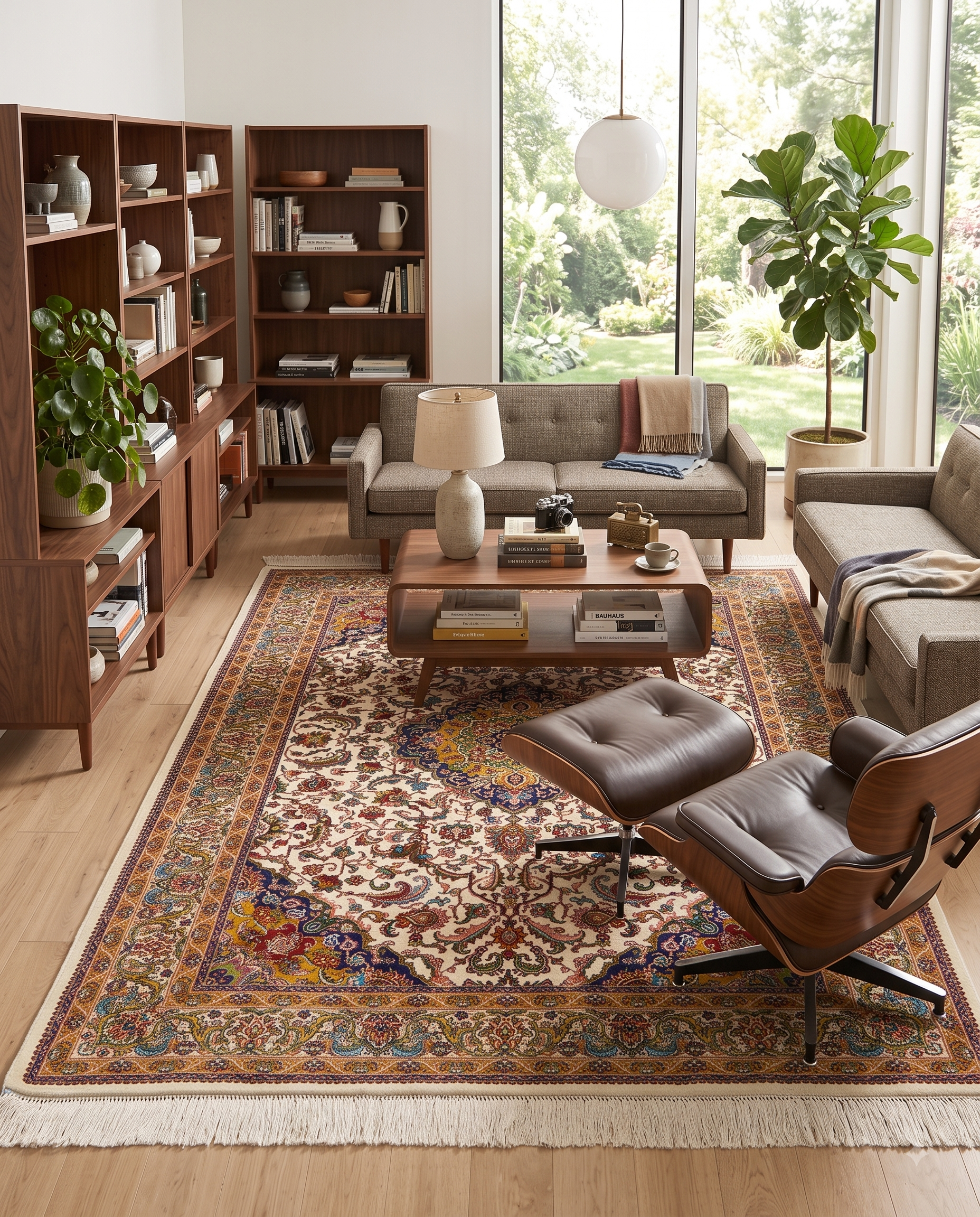 Traditional Irani Ivory Medallion Floral Carpet