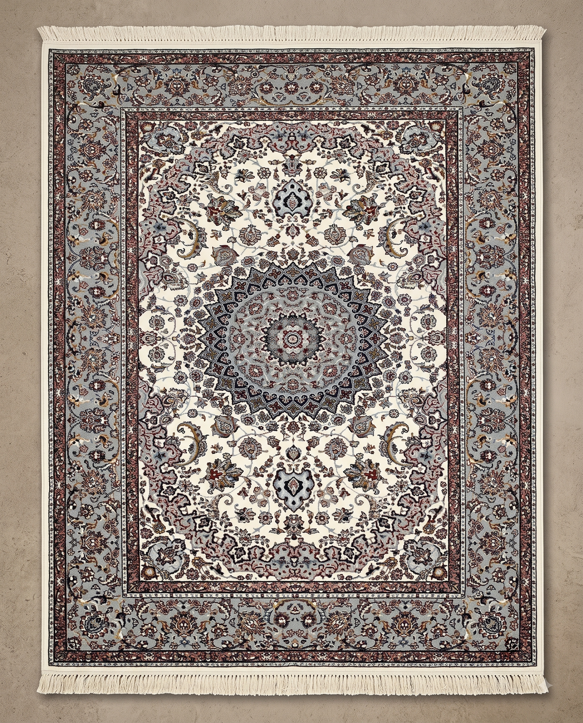 ivory Irani Silk Carpet with Fine Traditional Floral Pattern