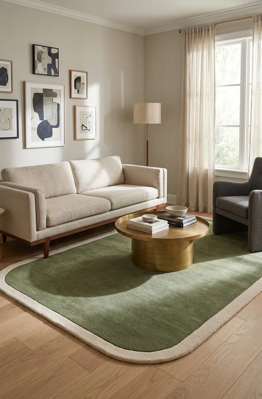 Elegant olive green center design Rug