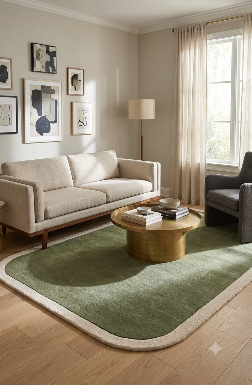 Elegant olive green center design Rug